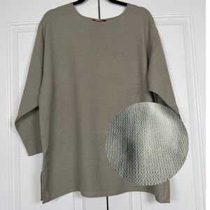 Eileen Fisher Silk Textured Tunic Top Size 2 Soft Olive Minimalist Luxe‎ Capsule